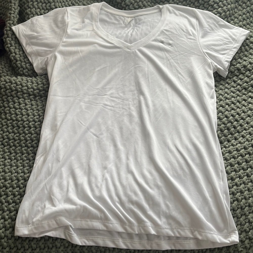 Under Armour.. white V-neck heat gear athletic shirt.